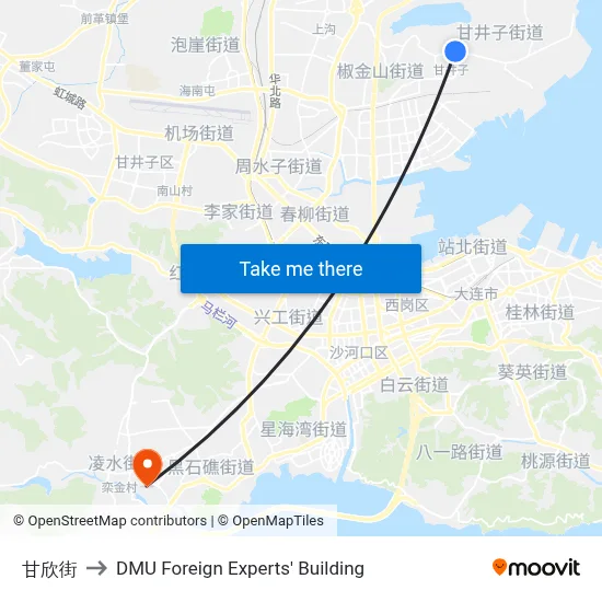 Ganxin Street to DMU Foreign Experts' Building map
