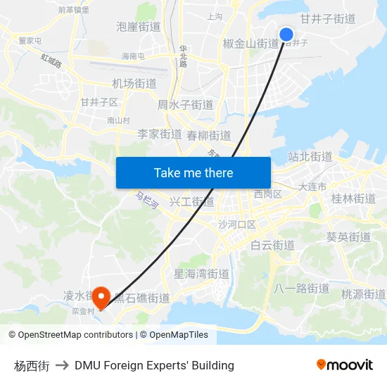 Yang West Street to DMU Foreign Experts' Building map