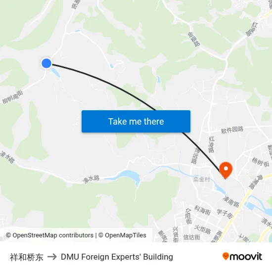 East of Xianghe Bridge to DMU Foreign Experts' Building map