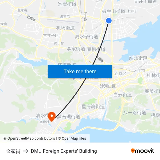 Jinjia Street to DMU Foreign Experts' Building map