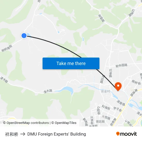 Xianghe Bridge to DMU Foreign Experts' Building map