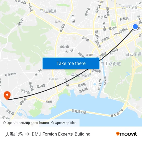 People's Square to DMU Foreign Experts' Building map