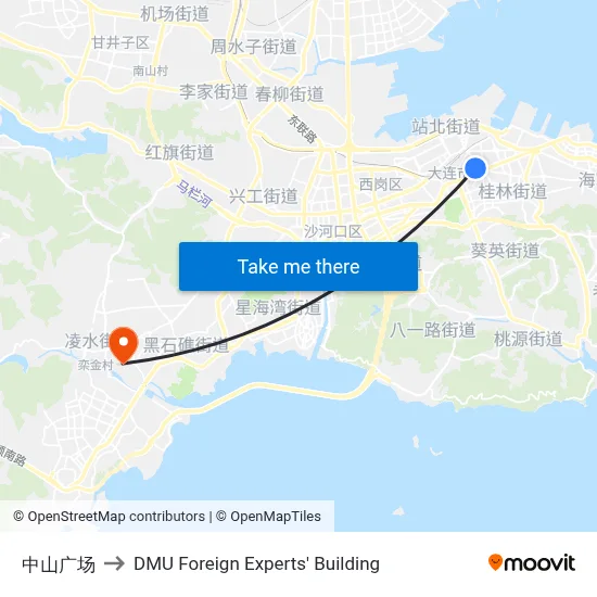 Zhongshan Square to DMU Foreign Experts' Building map