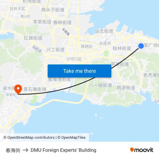 Chunhai Street to DMU Foreign Experts' Building map