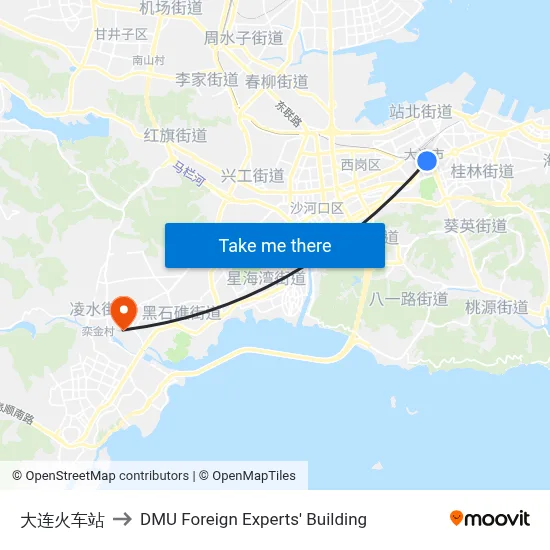 Dalian Railway Station to DMU Foreign Experts' Building map