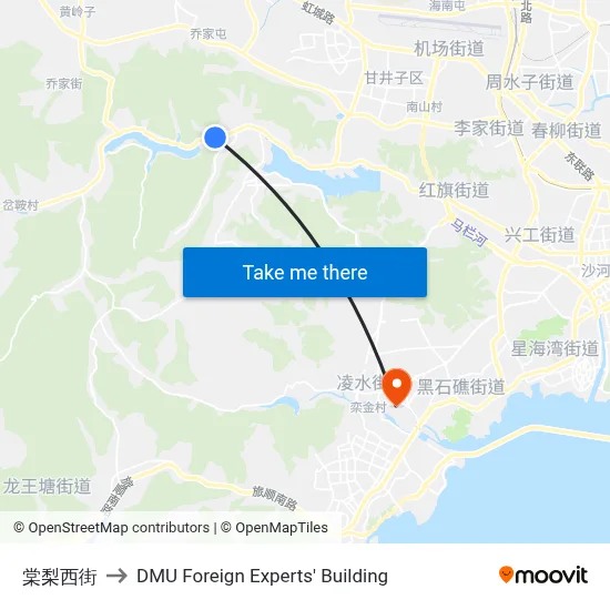 Tangli West Street to DMU Foreign Experts' Building map