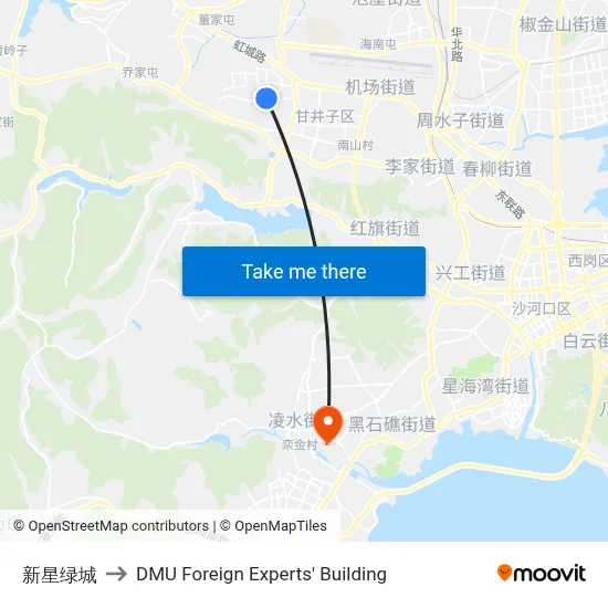 Xinxing Lvcheng to DMU Foreign Experts' Building map