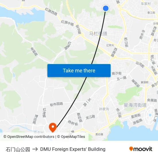 Shimenshan Park to DMU Foreign Experts' Building map