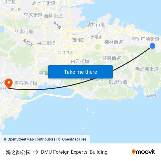 Haizhiyun Park to DMU Foreign Experts' Building map