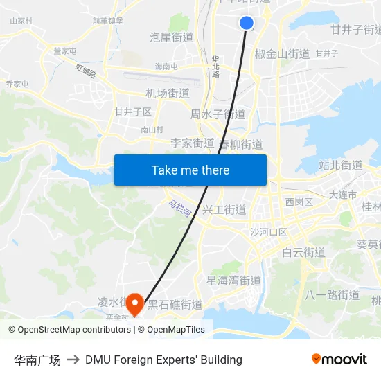 Huanan Plaza to DMU Foreign Experts' Building map