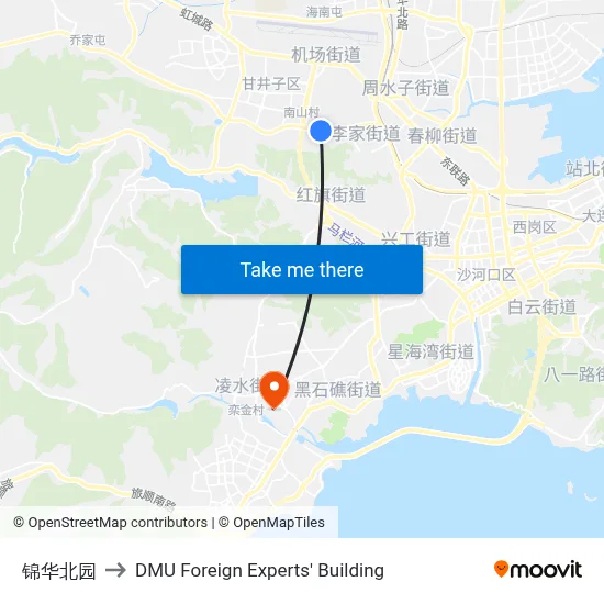 Jinhua North Garden to DMU Foreign Experts' Building map