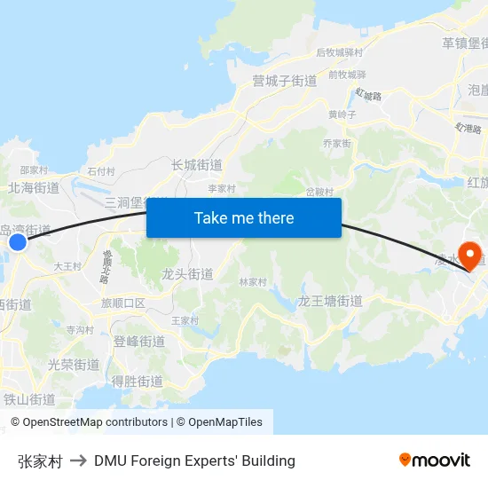 Zhangjiacao Village to DMU Foreign Experts' Building map