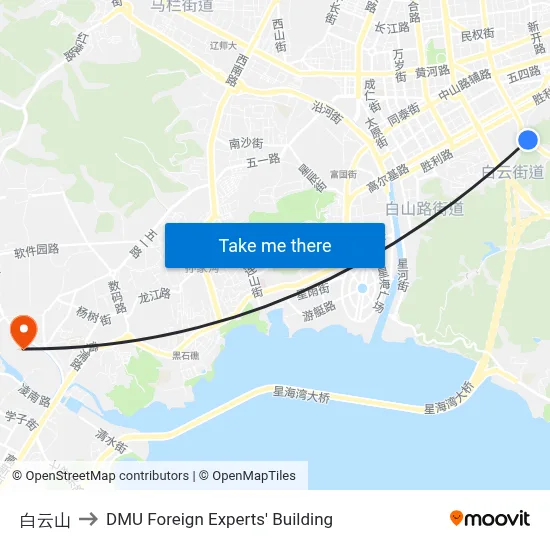 Baiyun Mountain to DMU Foreign Experts' Building map