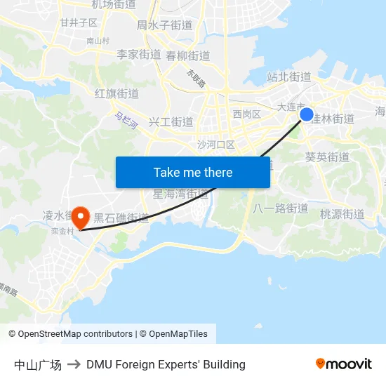 Zhongshan Square to DMU Foreign Experts' Building map