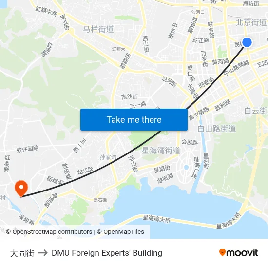 Datong Street to DMU Foreign Experts' Building map