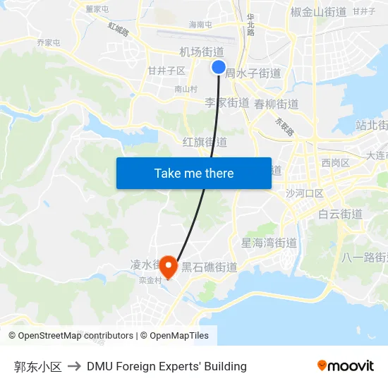 Guodong Community to DMU Foreign Experts' Building map