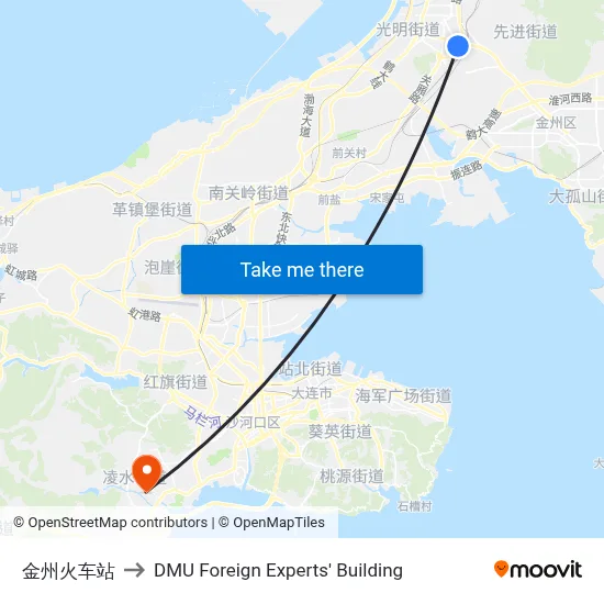 Jinzhou Railway Station to DMU Foreign Experts' Building map