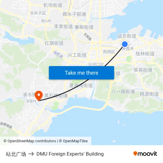 North Station Square to DMU Foreign Experts' Building map
