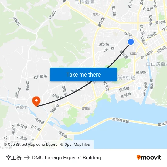 Fugong Street to DMU Foreign Experts' Building map