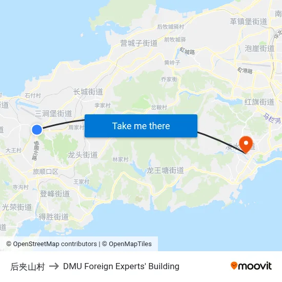 Houjiashan Village to DMU Foreign Experts' Building map