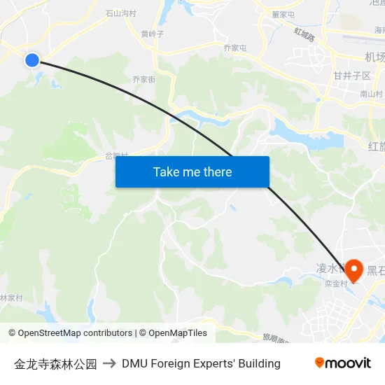 Jinlong Temple Forest Park to DMU Foreign Experts' Building map