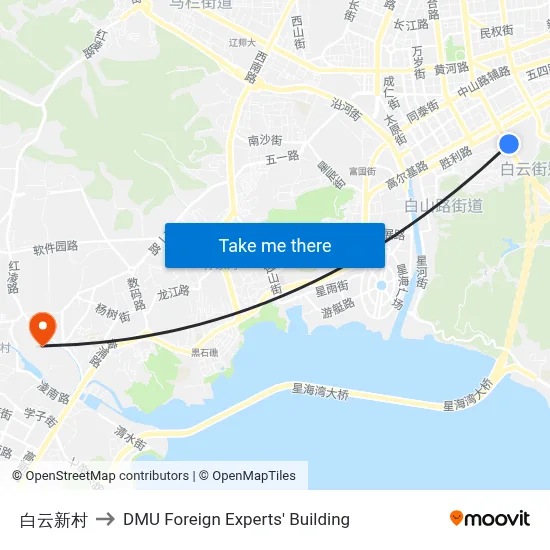 Baiyun New Village to DMU Foreign Experts' Building map