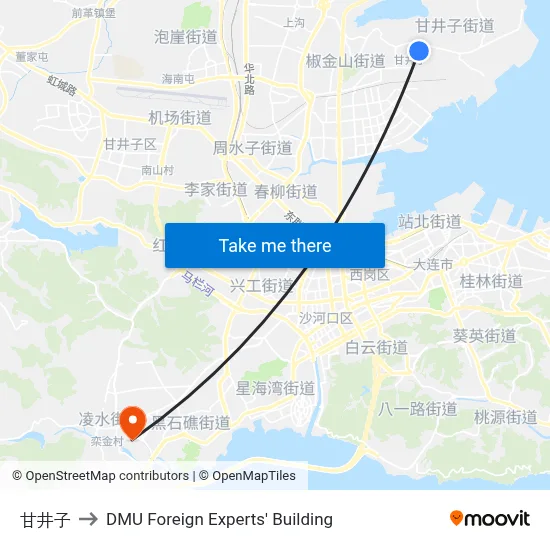 Ganjingzi to DMU Foreign Experts' Building map