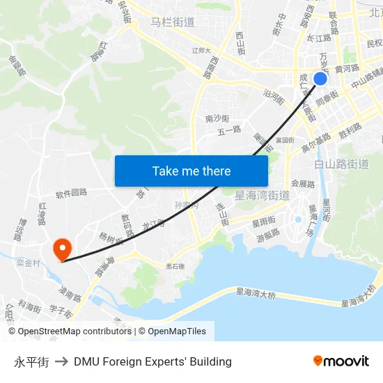 Yongping Street to DMU Foreign Experts' Building map