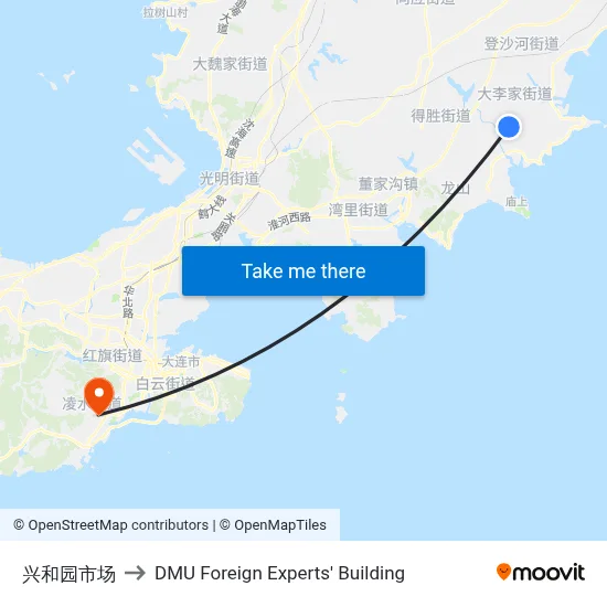 Xinghe Yuan Market to DMU Foreign Experts' Building map