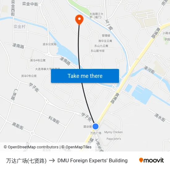 Wanda Plaza (Qixian Road) to DMU Foreign Experts' Building map