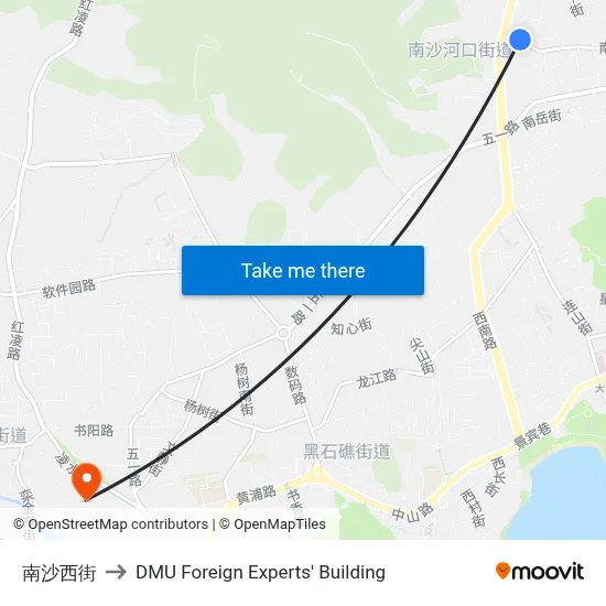 Nansha West Street to DMU Foreign Experts' Building map