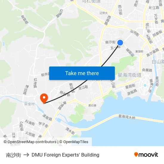 Nansha Street to DMU Foreign Experts' Building map