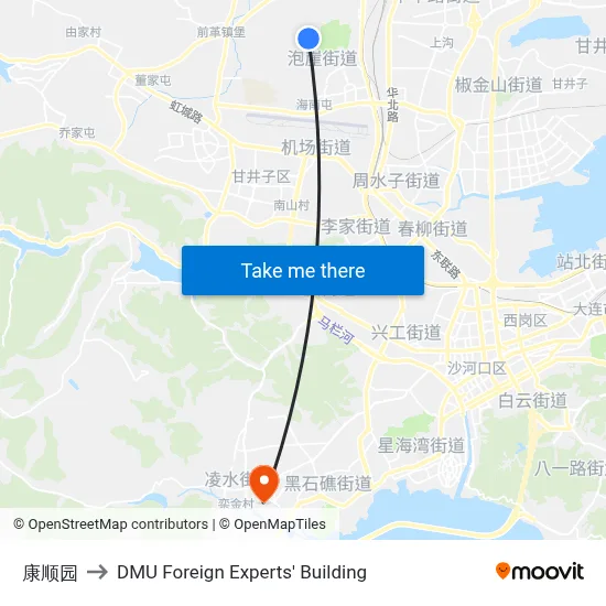 Kangshun Garden to DMU Foreign Experts' Building map