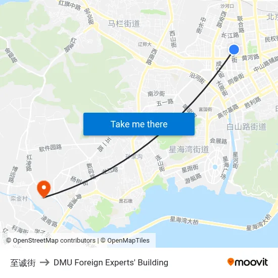 Zhicheng Street to DMU Foreign Experts' Building map