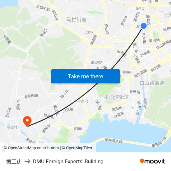 Zhen Gong Street to DMU Foreign Experts' Building map