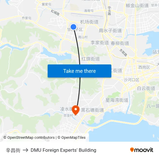 Xinchang Street to DMU Foreign Experts' Building map