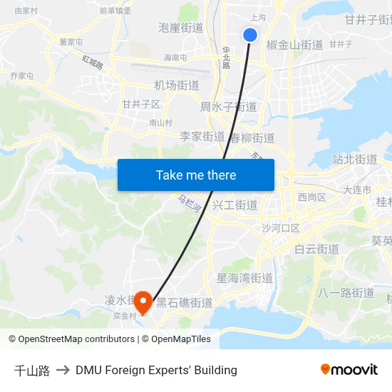 Qianshan Road to DMU Foreign Experts' Building map