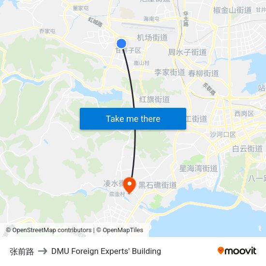 张前路 to DMU Foreign Experts' Building map