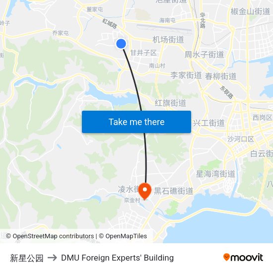 新星公园 to DMU Foreign Experts' Building map
