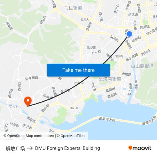 解放广场 to DMU Foreign Experts' Building map