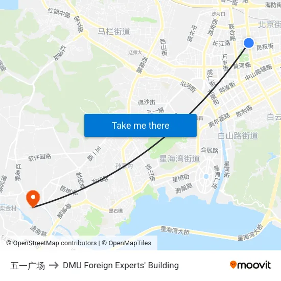 五一广场 to DMU Foreign Experts' Building map