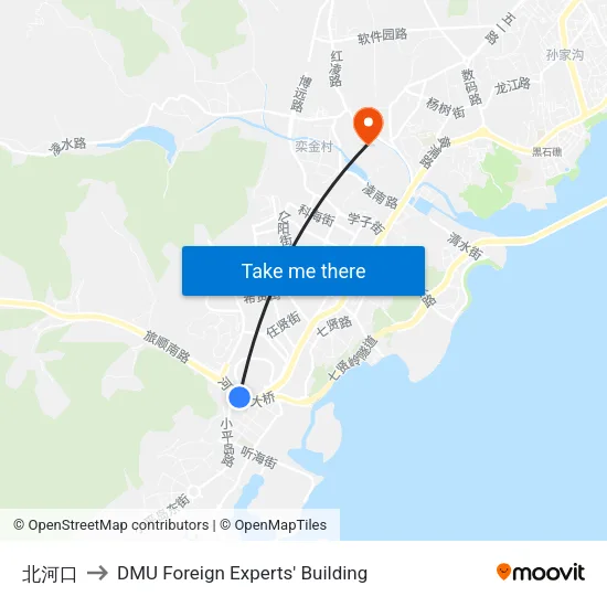 北河口 to DMU Foreign Experts' Building map