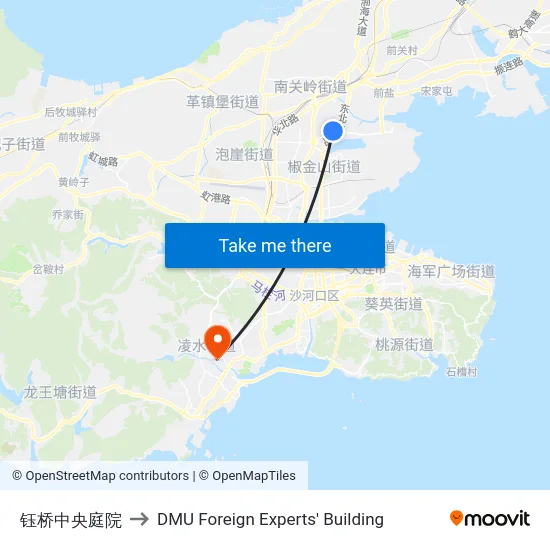 钰桥中央庭院 to DMU Foreign Experts' Building map