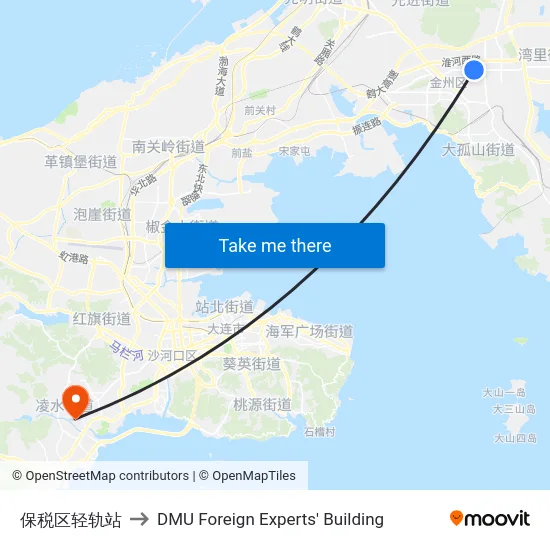 保税区轻轨站 to DMU Foreign Experts' Building map
