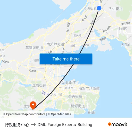 行政服务中心 to DMU Foreign Experts' Building map