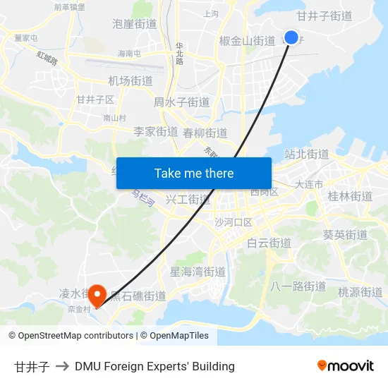 甘井子 to DMU Foreign Experts' Building map