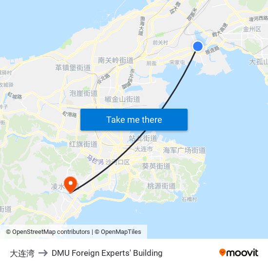 大连湾 to DMU Foreign Experts' Building map