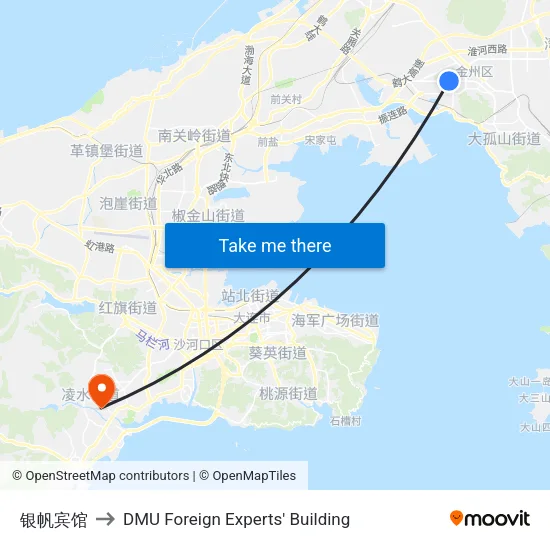 Yinfan Hotel to DMU Foreign Experts' Building map