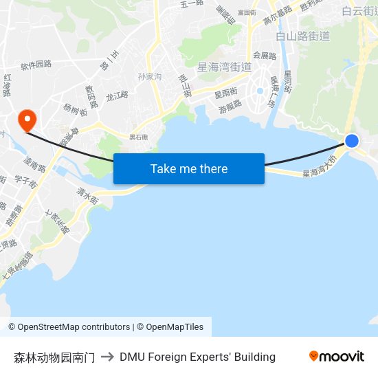 森林动物园南门 to DMU Foreign Experts' Building map