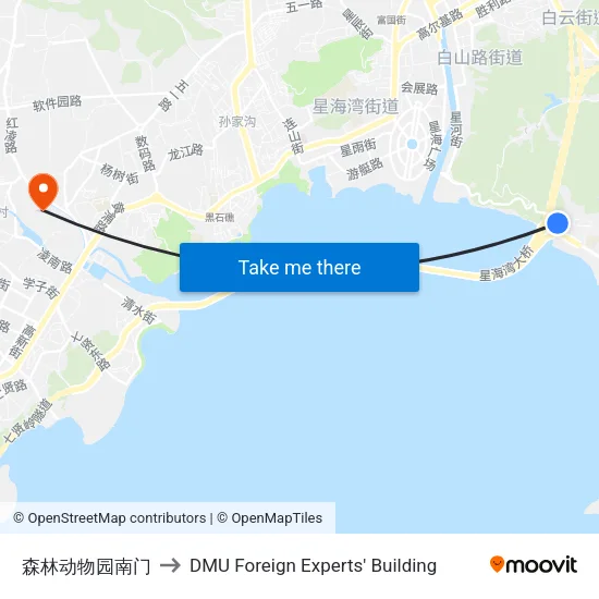 森林动物园南门 to DMU Foreign Experts' Building map